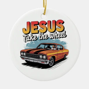 Adorno De Cerámica Coche Musculoso Antiguo 'Jesús Toma el Volante'