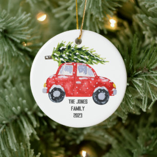 Adorno De Cerámica Coche Rojo con Árbol de Navidad Encima - Personali