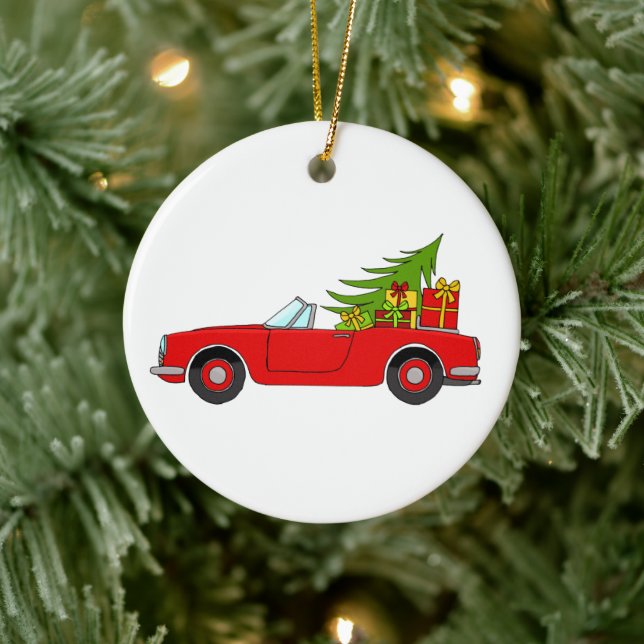 Adorno De Cerámica Coche rojo con regalos de Navidades (Árbol)