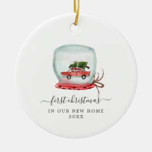 Adorno De Cerámica Coche Rojo Primera Navidad en Casa Nueva
