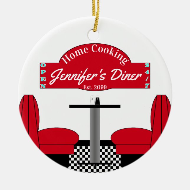 Adorno De Cerámica Cocina doméstica Nombre Chef Diner Retro Square (Frente)