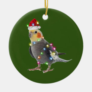 Adorno De Cerámica Cockatiel con Gorras Navidades Scaft