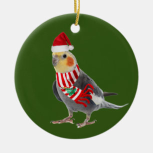 Adorno De Cerámica Cockatiel con Gorras Navidades Scaft