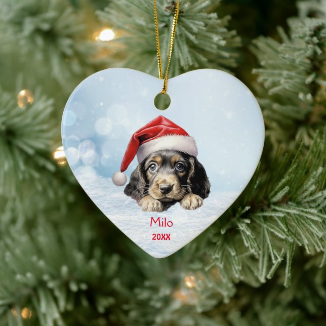Adorno De Cerámica Cocker inglés lindo Spaniel Dog Santa Hat Art (Árbol)