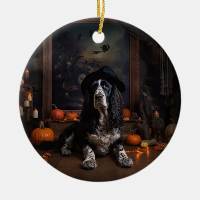 Adorno De Cerámica Cocker inglés Spaniel Pumpkins Halloween Scary (Frente)