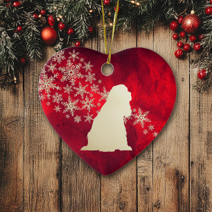 Adorno De Cerámica Cocker Spaniel americano con copo de nieve de oro