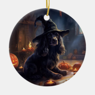 Adorno De Cerámica Cocker Spaniel Calabazas de Halloween Espeluznante