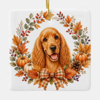 Adorno De Cerámica Cocker Spaniel Corona de Otoño