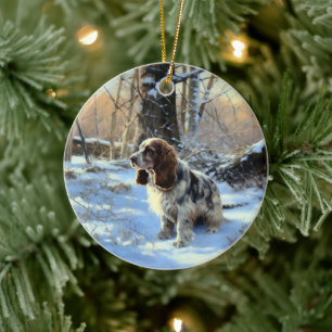 Adorno De Cerámica Cocker Spaniel Deja que nieve Navidad