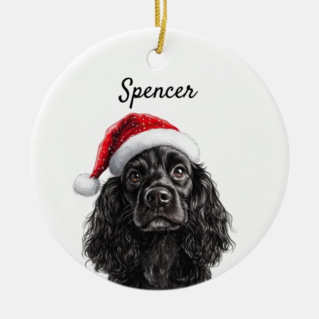 Adorno De Cerámica Cocker Spaniel inglés negro personalizado (Frente)