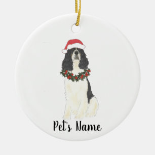 Adorno De Cerámica Cocker Spaniel Inglés Tricolor Navidad