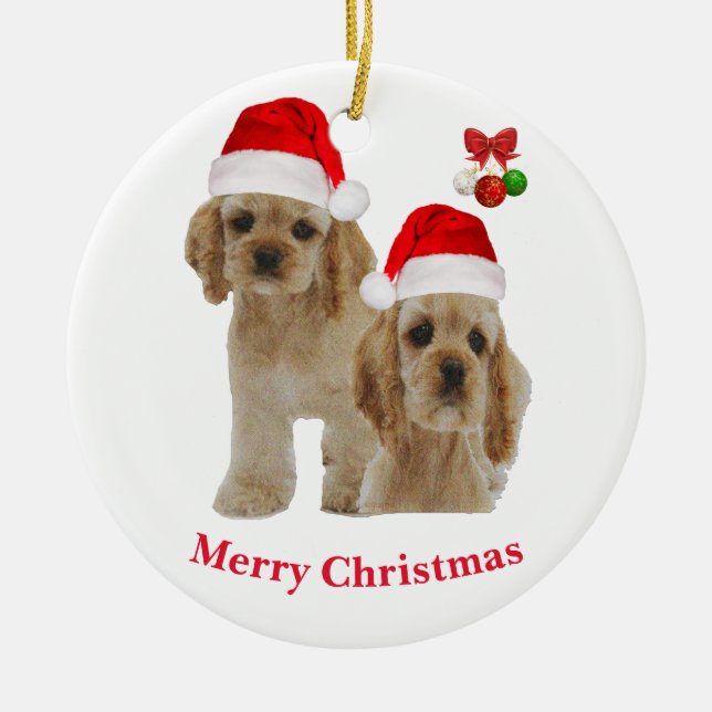 Adorno De Cerámica Cocker spaniel Navidad  (Frente)