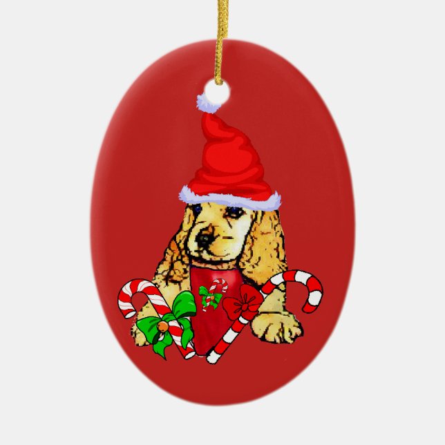 Adorno De Cerámica Cocker Spaniel Navidad (Frente)