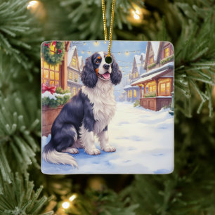 Adorno De Cerámica Cocker Spaniel Pueblo Nevado Arte de Navidad