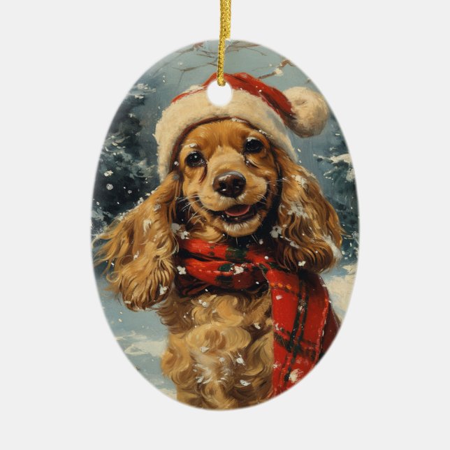 Adorno De Cerámica Cocker Spaniel Vintage Christmas (Frente)