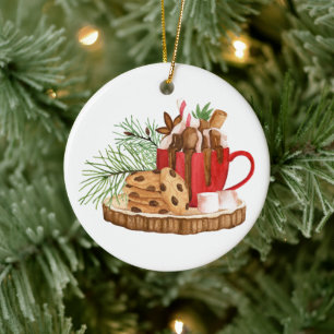 Adorno De Cerámica Cocoa Caliente y Galletas para Santa - Personaliza