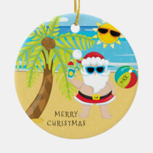 Adorno De Cerámica Cóctel Tropical Santa Navidad Hawaiana