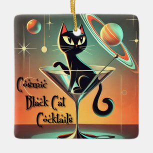 Adorno De Cerámica Cócteles Cósmicos Futuristas Atómicos de Gato Negr