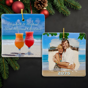 Adorno De Cerámica Cócteles de Playa Primera Navidad de Casados