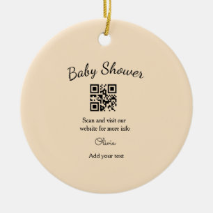 Adorno De Cerámica Código QR de baby shower rosa simple agregar nombr