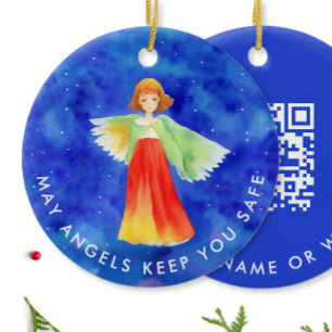 Adorno De Cerámica Código QR escaneable del sitio web del ángel de la