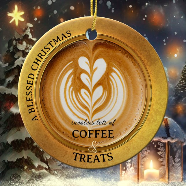 Adorno De Cerámica Coffee Lover Cappuccino (A Christmas ornament featuring an elegant design with a cappuccino - perfect for a coffee lover!)