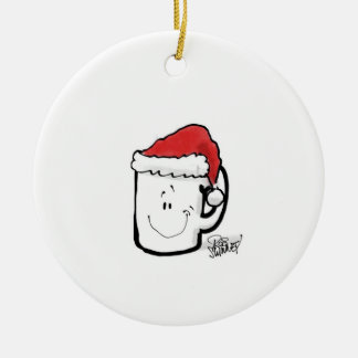 Adorno De Cerámica Coffee Mug en tarjeta Santa Hat