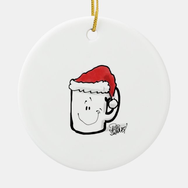 Adorno De Cerámica Coffee Mug en tarjeta Santa Hat (Frente)