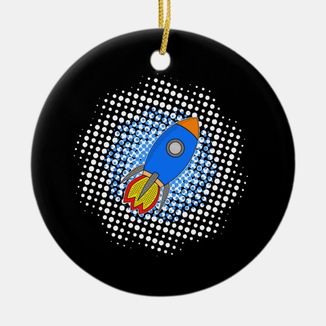 Adorno De Cerámica Cohete personalizado con galaxia de medio tono (Frente)