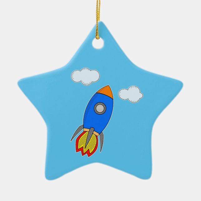 Adorno De Cerámica Cohetes Espaciales personalizados En Cielo Azul (Frente)