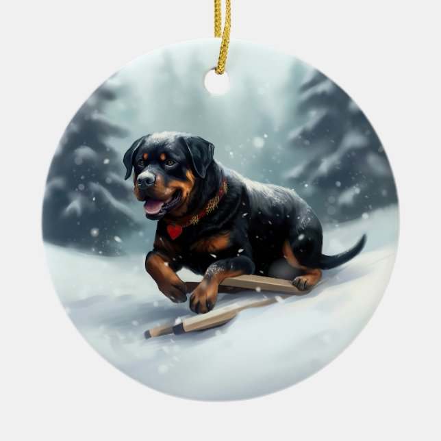 Adorno De Cerámica Cojín decorativo de invierno de rottweiler Navidad (Frente)