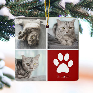 Adorno De Cerámica Colaje de fotos de gato personalizadas Lindo Rojo 