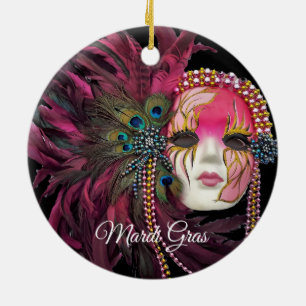 Adorno De Cerámica Colas, plumas y máscara de gas mardi