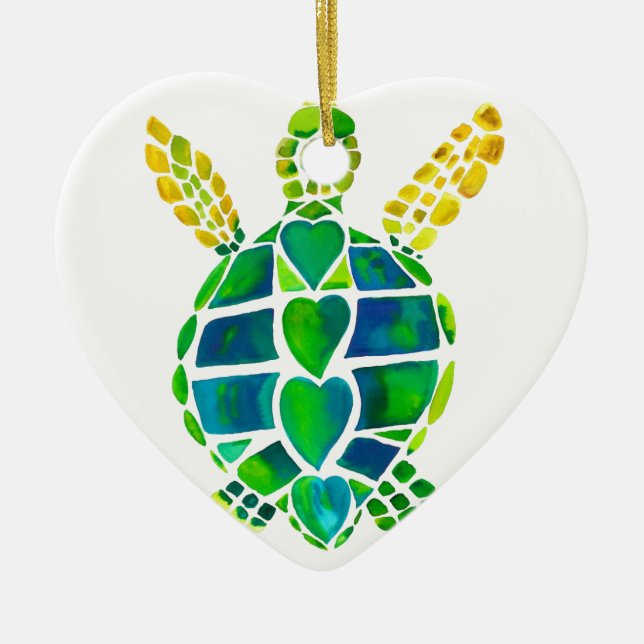 Adorno De Cerámica Colección del amor de la tortuga de mar (Frente)