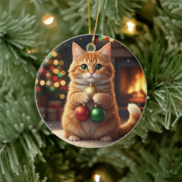 Adorno De Cerámica Coleccionista Gato Navidad Orgulloso Gato Sostenie