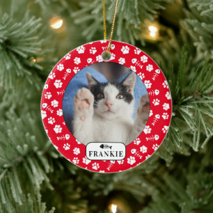 Adorno De Cerámica Colgante de foto personalizado de gato con hueso d