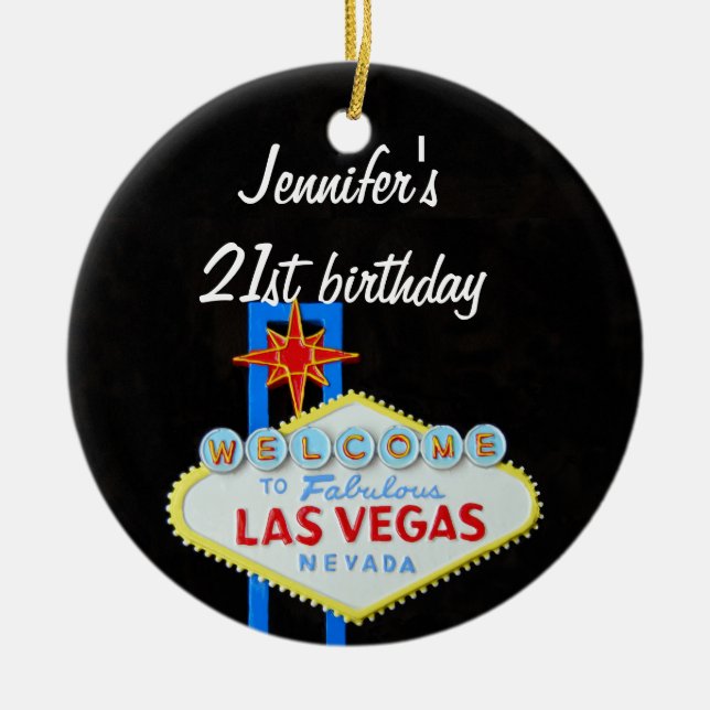 Adorno De Cerámica Colgante del cumpleaños 21 de Las Vegas (Frente)