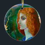 Adorno De Cerámica Colgante romántico de la primavera<br><div class="desc">Colgante elástico,  romántico con el poema en el revés de una imagen del artista de Nueva York,  Susan Tammany. Texto del poema de Izumi Shikibu:  Más fragante debido al uno quién vio y escogió las, /este, /muy de las flores,  transeúnte -</div>