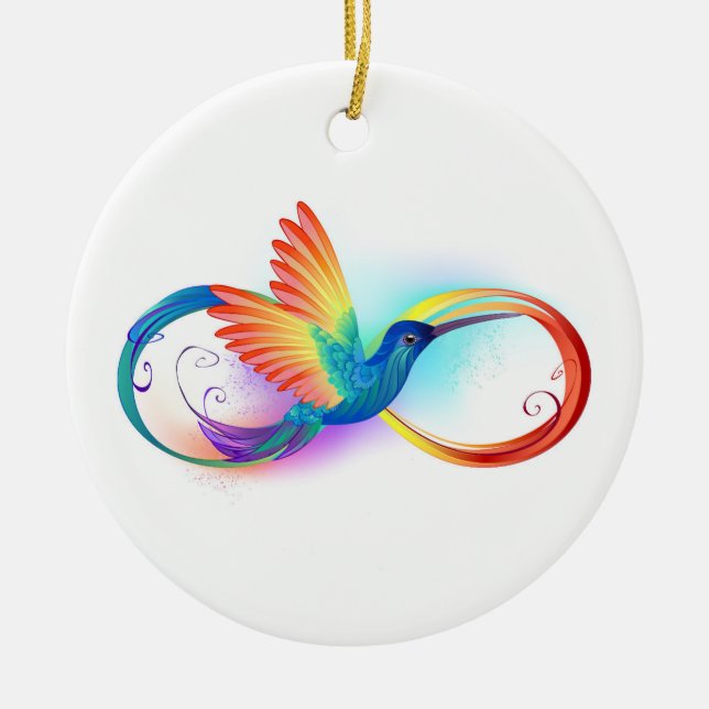 Adorno De Cerámica Colibrí arcoiris con símbolo Infinity (Frente)