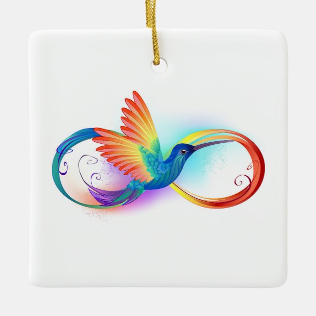 Adorno De Cerámica Colibrí arcoiris con símbolo Infinity (Anverso)