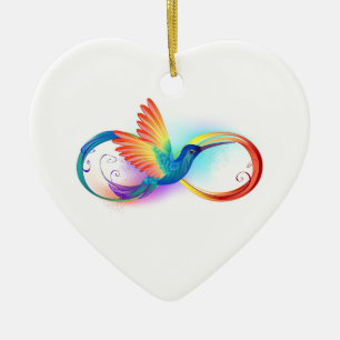 Adorno De Cerámica Colibrí arcoiris con símbolo Infinity