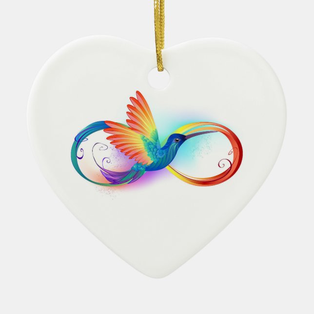 Adorno De Cerámica Colibrí arcoiris con símbolo Infinity (Frente)