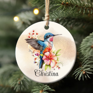 Adorno De Cerámica Colibrí Elegante Personalizado con Acuarela