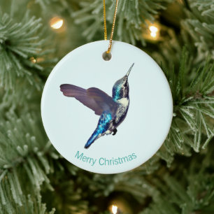 Adorno De Cerámica Colibrí Turquesa Azul sobre Azul Claro