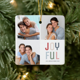 Adorno De Cerámica Collage de 4 fotos personalizadas de Navidad