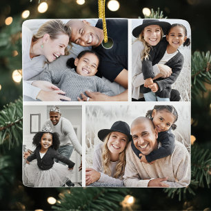 Adorno De Cerámica Collage de 4 fotos personalizadas de Navidad