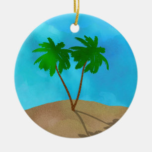 Adorno De Cerámica Collage de color Palm Tree Beach Ceramic O