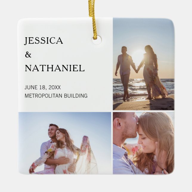 Adorno De Cerámica Collage de fotos boda | Navidades blancos (Anverso)