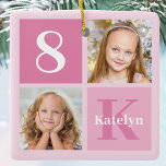 Adorno De Cerámica Collage de fotos de Chicas rosados curados persona<br><div class="desc">Ornamento de Guay 2 foto cuadrado de honor para una niña o niño pequeño. Celebra el cumpleaños de tu hijo con fotografías bonitas de ellos en esta tarjeta de fotos agregadas con adorables cuadrados rosa bonito. Añade su nombre y edad.</div>