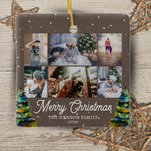 Adorno De Cerámica Collage de fotos de familia con árbol de Navidad a